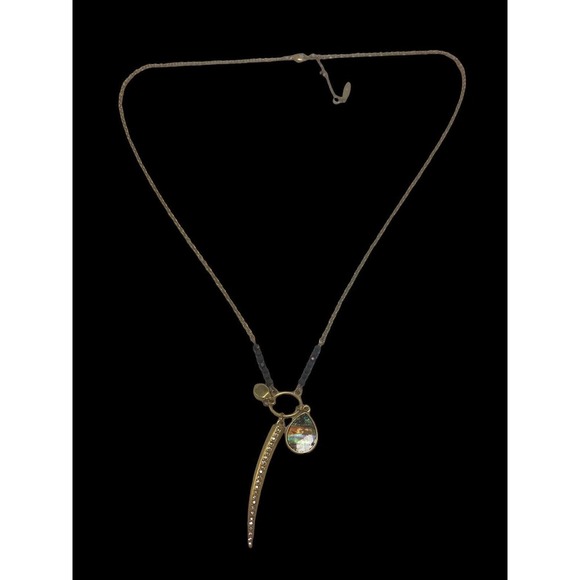 Sole-Society Abalone Long Beaded Rhinestone Gold Tone Fashion Necklace - Picture 5 of 8